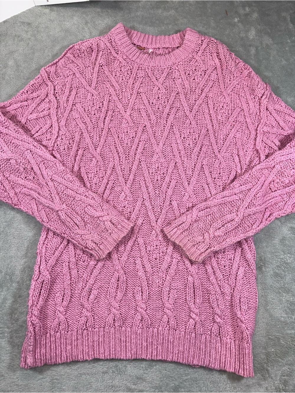 Free People Pink Cable Knit Crewneck Pullover Sweater Size XS